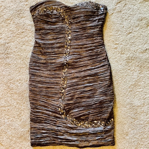 Suzy Shier Glitzy Brown Strapless Dress Size S - Picture 2 of 8